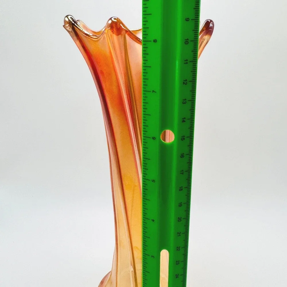 Antique Northwood Thin Rib Marigold Carnival Glass Vase Ruffled Rim c1910